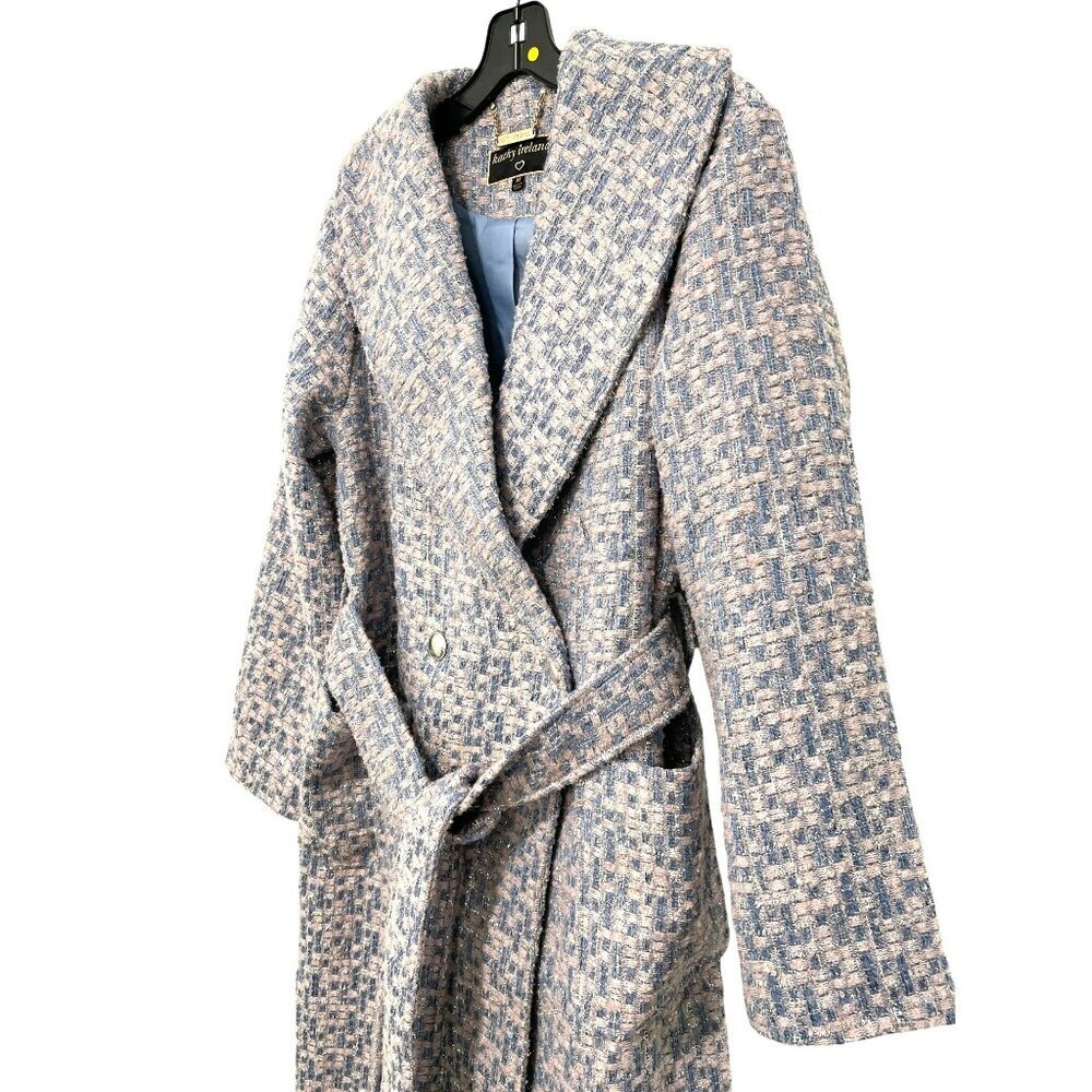 Kathy Ireland Belted Tweed Coat Medium Double-Breasted NWT - Picture 4 of 5